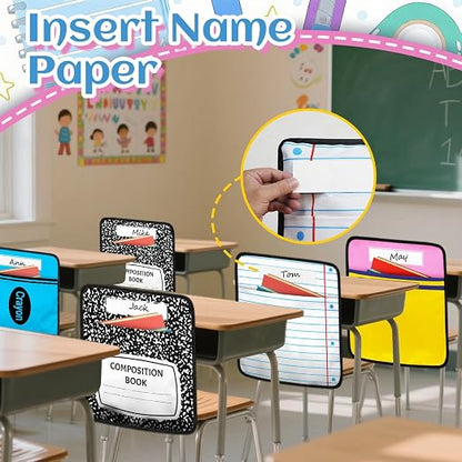 24Pcs 17 * 19 Inch Chair Pockets, Seat Sacks Student Chair Bag Organizer for Classroom, School Storage Seat Back Hanging Bag with a Name Tag Multi Pocket for Kindergarten Primary Schools Pre-School