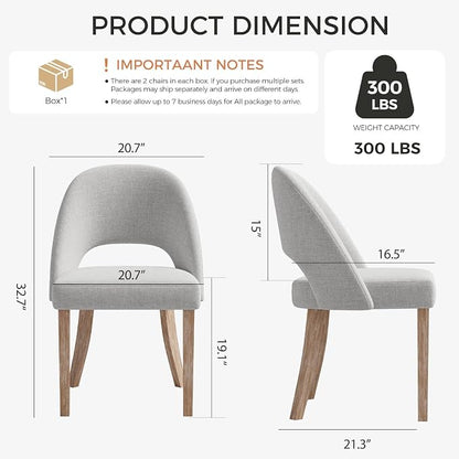 Wooden Dining Chairs Set of 2, Upholstered Modern Chenille Dining Room Chair Kitchen Chairs, Comfy Farmhouse Dinner Chair for Kitchen Dining Room, Grey