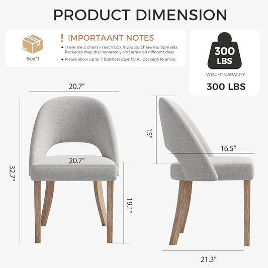 Wooden Dining Chairs Set of 2, Upholstered Modern Chenille Dining Room Chair Kitchen Chairs, Comfy Farmhouse Dinner Chair for Kitchen Dining Room, Grey