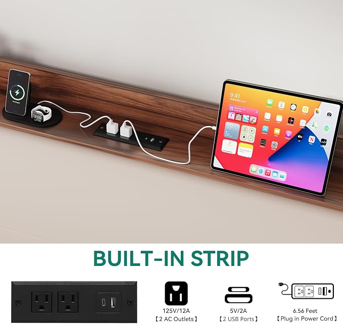 YITAHOME Queen Size Floating Bed Frame with Charging Station, Led Bed Frame with Hidden Storage Headboard, PU Upholstered Platform Bed, Heavy Duty Metal Slats, No Box Spring Needed, Light Grey