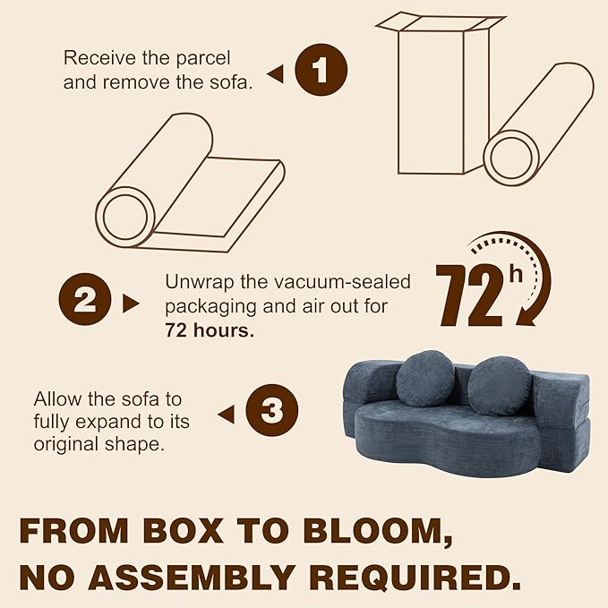 Vongrasig 77” Convertible Sofa Bed, Folding Boneless Couch, Floor Sofa 2-in-1 Curved Couch for Small Living Room, Apartment, Guest Room, Blue
