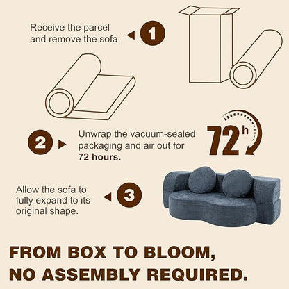Vongrasig 77” Convertible Sofa Bed, Folding Boneless Couch, Floor Sofa 2-in-1 Curved Couch for Small Living Room, Apartment, Guest Room, Blue
