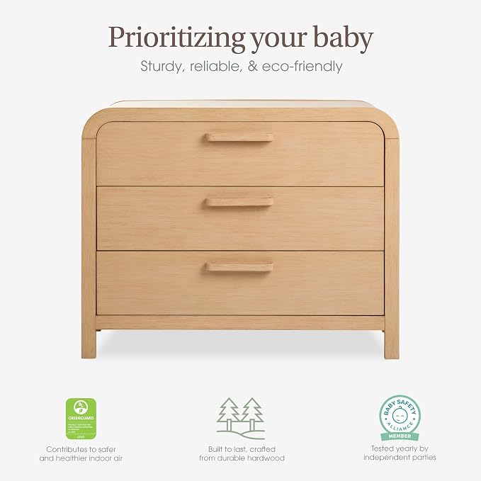 Evolur Cove 3-Drawer Changing Dresser, Amazon Exclusive, Fully Assembled Baby Nursery & Bedroom Dresser, Convertible Changing Table, Anti-Tip Kit, Natural Oak
