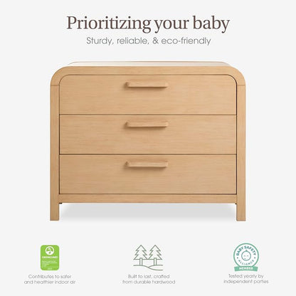 Evolur Cove 3-Drawer Changing Dresser, Amazon Exclusive, Fully Assembled Baby Nursery & Bedroom Dresser, Convertible Changing Table, Anti-Tip Kit, Natural Oak