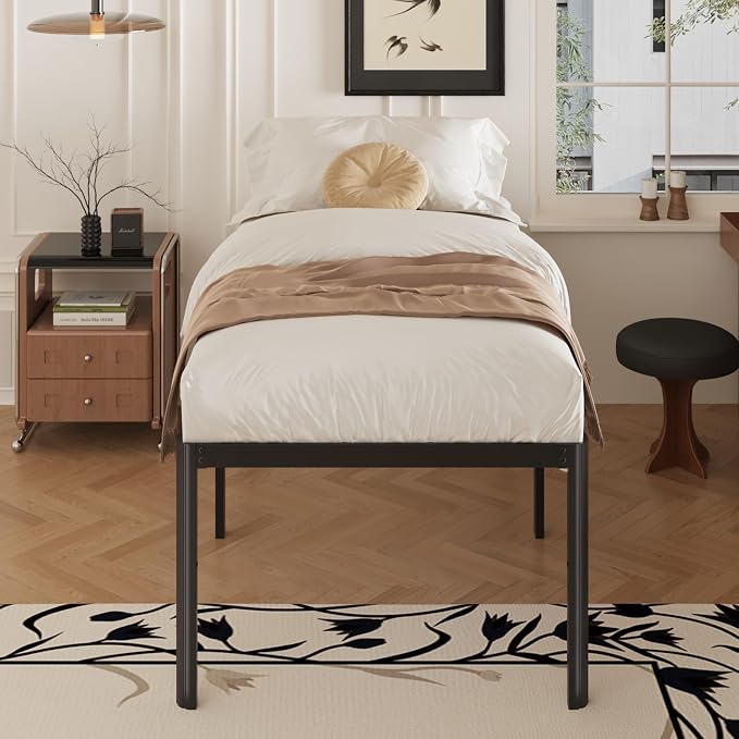 Yicensen 24 Inch High Twin Bed Frames with Rounded Corner Legs, Heavy Duty Metal Twin Size Platform Bed Frame No Box Spring Needed, Easy Assembly, Noise Free, Black