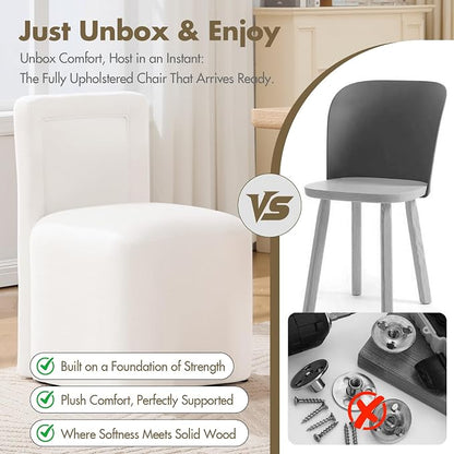 Hyfirm Upholstered Dining Chairs No Assembly, Set of 2 Modern Parsons Armless Kitchen Chairs with Padded Seat Cushion, Ready-to-Use White Linen Accent Side Chair for Diningroom Living Room Bedroom