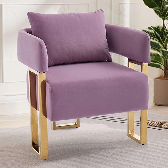 YISHENG Modern Barrel Accent Chairs Set of 2, Living Room Side Chairs with Golden Metal Legs Velvet Upholstered Reading Armchairs no Wheels for Vanity/Reception Room//Bedroom/Lounge/Office, Purple