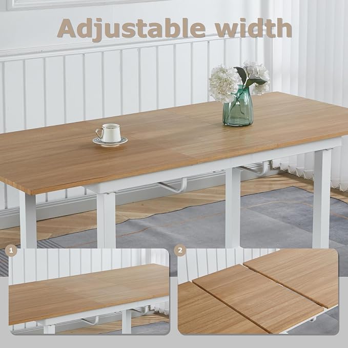 Extendable Dining Table for 4-8 People,70.86''Modern Space-Saving Kitchen Table with Metal Legs,Rectangle Folding Conference Meeting Table for Living Meeting Room Kitchen,Oak