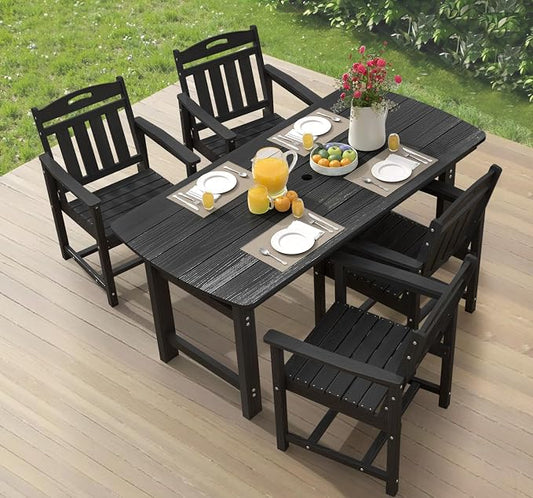 Ciokea HDPE Outdoor Dining Set, 5-Piece Patio Table and Chairs Set with Umbrella Hole, All-Weather Patio Dining Sets for 4, Durable Patio Furniture for Backyard, Garden, Lawn & Poolside, Black