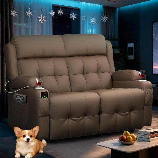 Loveseat Recliner Sofa, Home Theater Seating with Massage, Reclining Loveseats with Console, Wall Hugger RV Couch Movie Theater Chairs, RV Furniture Sofas with USB, Cup Holders, Drawer for Gaming Room