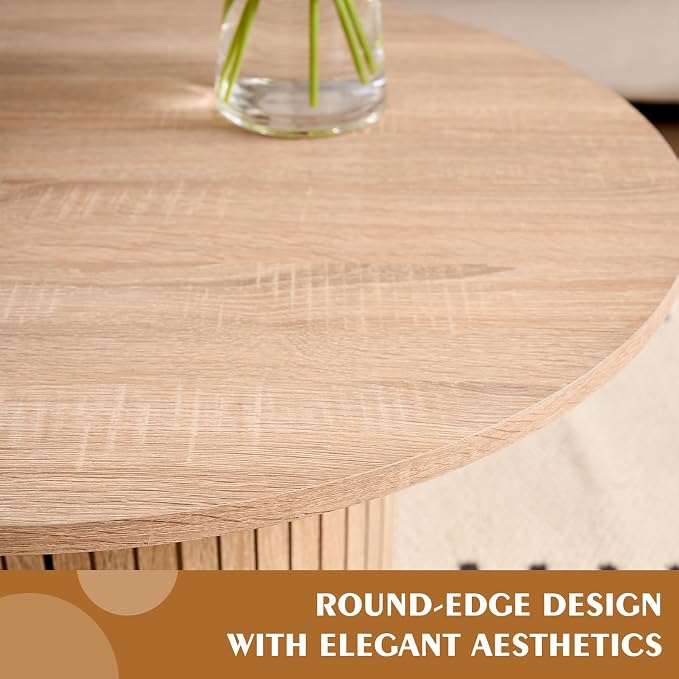 Round Nesting Coffee Table Set of 2, Fluted for Small Spaces | Modern style, suitable for living rooms, roller design, wooden