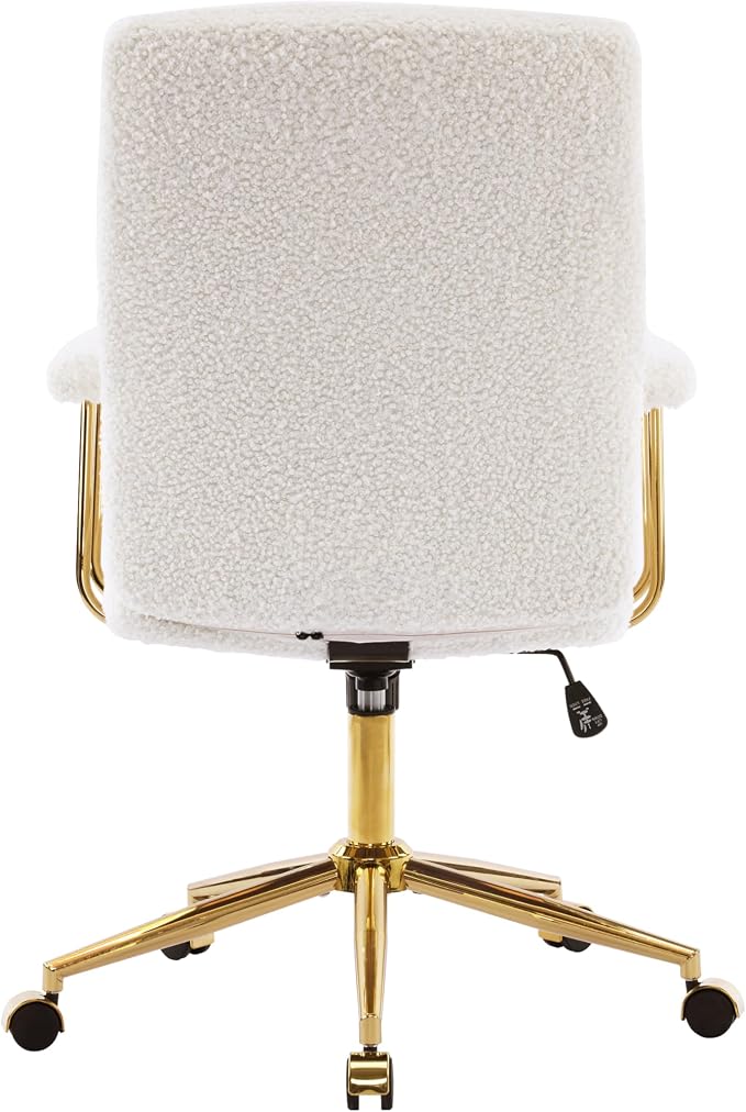Techni Mobili Boucle Office Chair, Adjustable Desk Chair, White & Gold | White boucle office chair, gold base, padded seat, height adjustable, modern desk chair, textured fabric, swivel, ergonomic