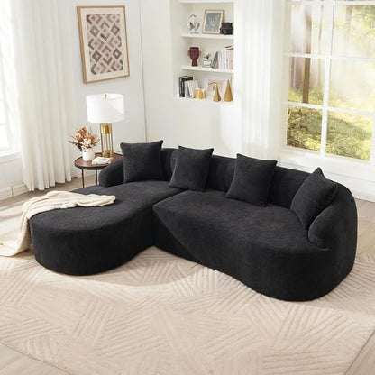 99" Curved Sofa with L-Shape Chaise,Modern Cloud Curved Couch with Deep Seat,No Assembly Required,Upholstered Oversized Couches for Living Room,Apartment (Black, 99Inch)