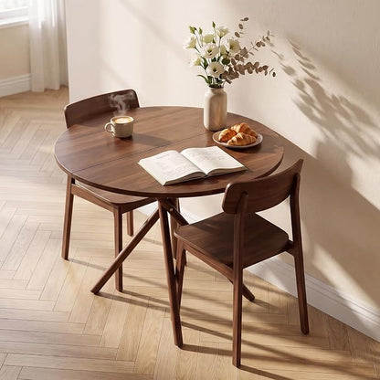VINGLI 37.5" Round Dining Table for 4, Wood Kitchen Table, Walnut | Cross Metal Leg, Adjustable Feet, Wood Tabletop, Mid-Century Modern Style, for Living Room, Dining Room, Kitchen, Small Place