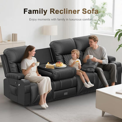 YONISEE 4 Seat Recliner Sofa with Flip Backrest Design, Loveseat Reclining Sofa with Storage Drawer, USB Ports, 2 Cell Phone Holder, Loveseat Recliner Couch for Living Room