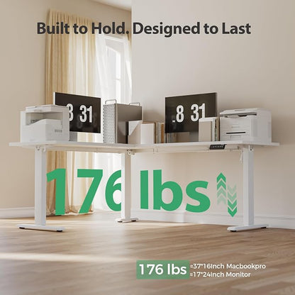 Agilestic 75 Inch L Shaped Standing Desk Adjustable Height, Corner Standing Desk, Sit Stand Up Computer Table, Splice Board, White