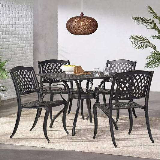 Patio Dining Set, Olmsted 5-Piece Outdoor Garden Table and Chairs Set Dining Furniture for Backyard Porch Deck Lawn Patio Seating Area
