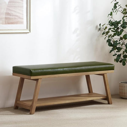 Zihanhome 45" Entryway Bench Upholstered Storage Bench for Bedroom Shoe Rack Bench for Living Room, Hallway, Mudroom, Balcony, Sturdy Indoor Bench Seat Holds Up to 300 lbs (PU-Green)
