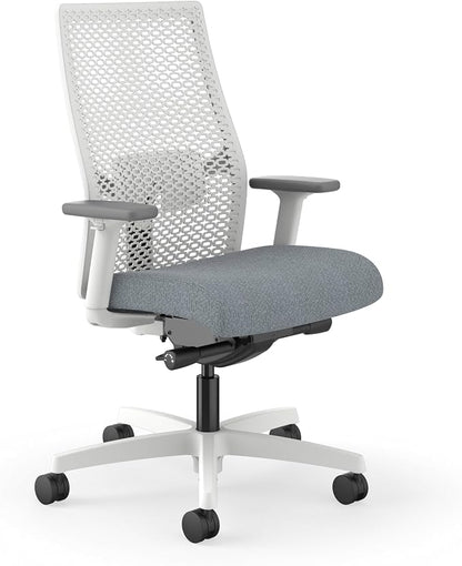 HON Ignition 2.0 ReActiv Ergonomic Office Chair, Mesh Desk Chair with Lumbar Support, Advanced Synchro‑Tilt, Height and Width Adjustable Arms, Swivel Wheels, White Frame, White