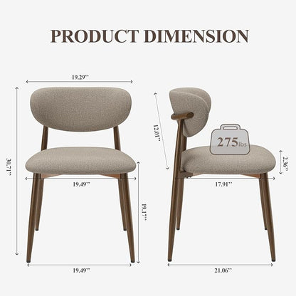 MALOL Upholstered Dining Chairs Set of 2, Curved Back Kitchen Chairs with Metal Legs and Anti Slip Pads, Dining Room Chair for Home and Restaurant, Camel