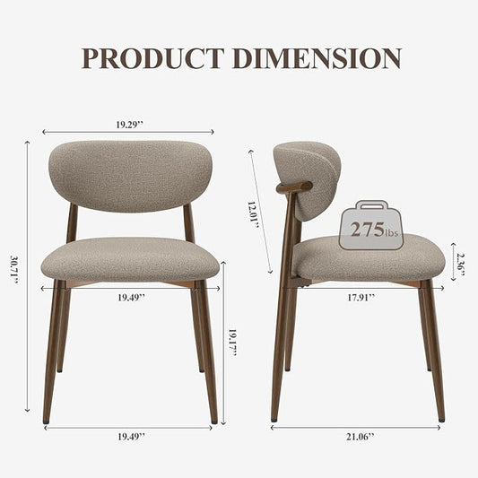 MALOL Upholstered Dining Chairs Set of 2, Curved Back Kitchen Chairs with Metal Legs and Anti Slip Pads, Dining Room Chair for Home and Restaurant, Camel