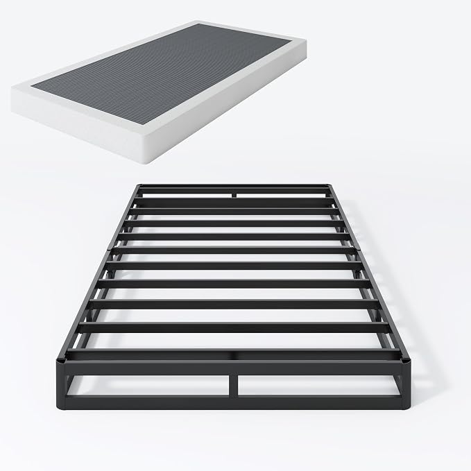 SHLAND Twin Box Spring 5 Inch Low Profile Heavy Duty Metal Structure with Easy Clean Fabric Bed Cover, Non-Slip, Noise Free, Easy Assembly