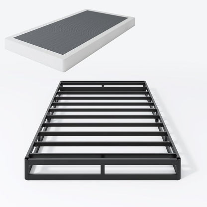 SHLAND Twin Box Spring 5 Inch Low Profile Heavy Duty Metal Structure with Easy Clean Fabric Bed Cover, Non-Slip, Noise Free, Easy Assembly