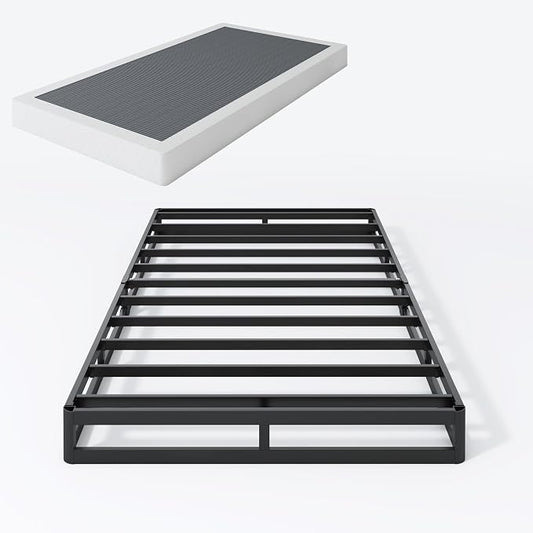 SHLAND Twin Box Spring 5 Inch Low Profile Heavy Duty Metal Structure with Easy Clean Fabric Bed Cover, Non-Slip, Noise Free, Easy Assembly