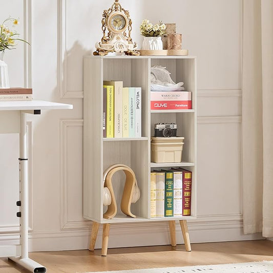 LEYAOYAO 5 Cube Bookshelf 3-Tier Bookcase with Legs,Mint Light Grey White Book Shelf Cute Storage Organizer,Free Standing Open Toy Shelves Wood Bookshelves,Display Bookcases for Bedroom,Living Room