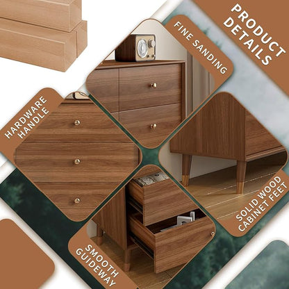 6 Drawer Dresser For Bedroom, 2 PCS 47 Inch Dresser for Closet with Walnut Frame, Modern Wood Chest of Drawers with Natural Texture & Pre-Embedded Slots For TV Stand, Living Room, Hallway, Office