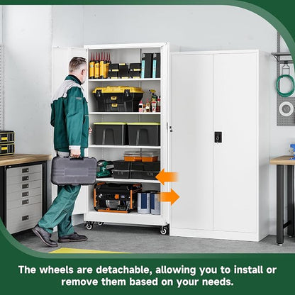 Letaya Metal Garage Storage Cabinets with Lock Door and Adjustable Shelves, Steel Tool Cabinets for Home,Office,Warehouse Organisieren (White, 75" H)