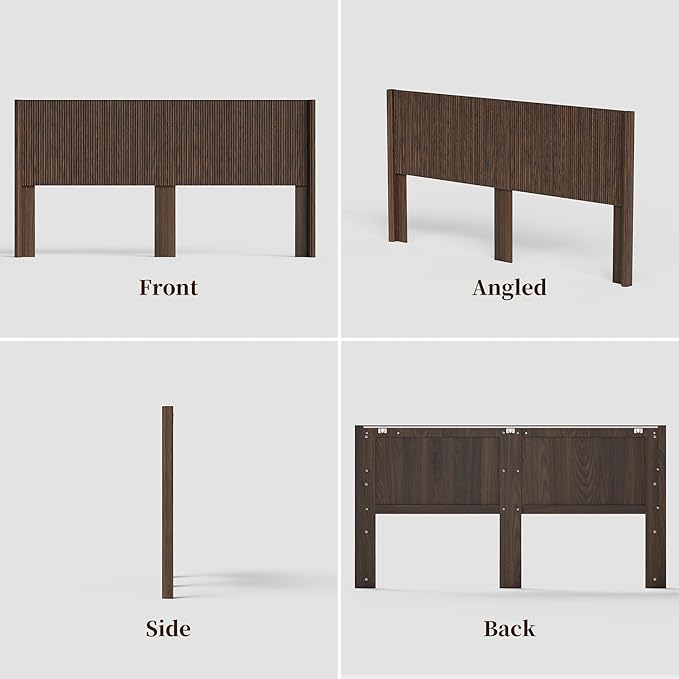King Size Headboard Only, Modern Fluted Wall-Mounted Head Board with Lighting, Boho Wood Bed headboard Stylish Bedroom Decor, Espresso