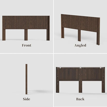 King Size Headboard Only, Modern Fluted Wall-Mounted Head Board with Lighting, Boho Wood Bed headboard Stylish Bedroom Decor, Espresso