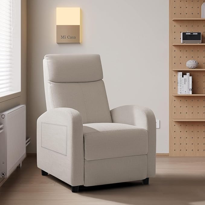 JUMMICO Recliner Chair Adjustable Home Theater Single Recliner Sofa Furniture with Thick Seat Cushion and Backrest Modern Living Room Recliners (Fabric, Beige)
