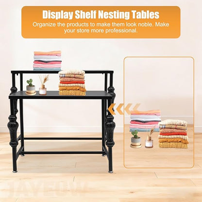 Retail Display Tables Black Boutique Nesting Tables | 2 Piece Set, Vintage Display Table, Clothing Shoes Display Shelf, For Retail Stores, Carbon Steel