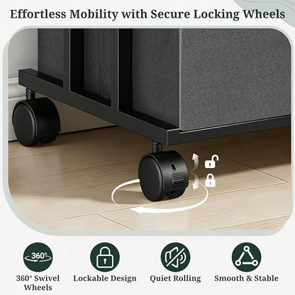 3 Drawers Dresser with Wheels, Storage Organizer with Removable Fabric Bins and Steel Frame, Small Nightstand Dresser for Bedroom, Office, Entryway, Ash Gray