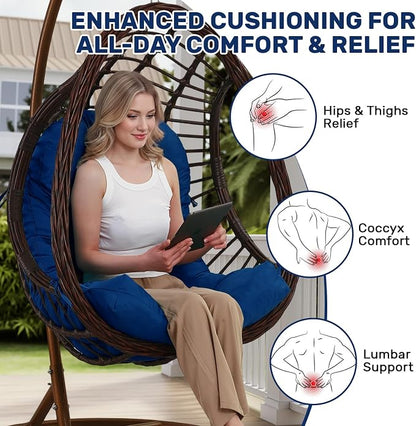 idee-home Egg Chair Cushion Replacement, Hanging Chair Cushion Outdoor | Cushions with Waterproof Cover for Wicker Patio Hammock Swing, Navy (Swing Not Included)