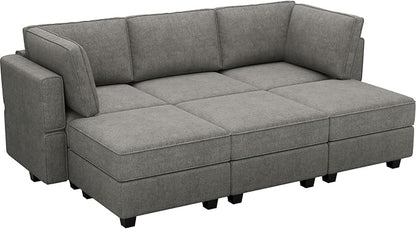 Belffin Terry Fabric Modular Sectional Sleeper Sofa Bed with Storage Convertible Sectional Couches for Living Room 6 Seaters Light Grey Modular Sofa