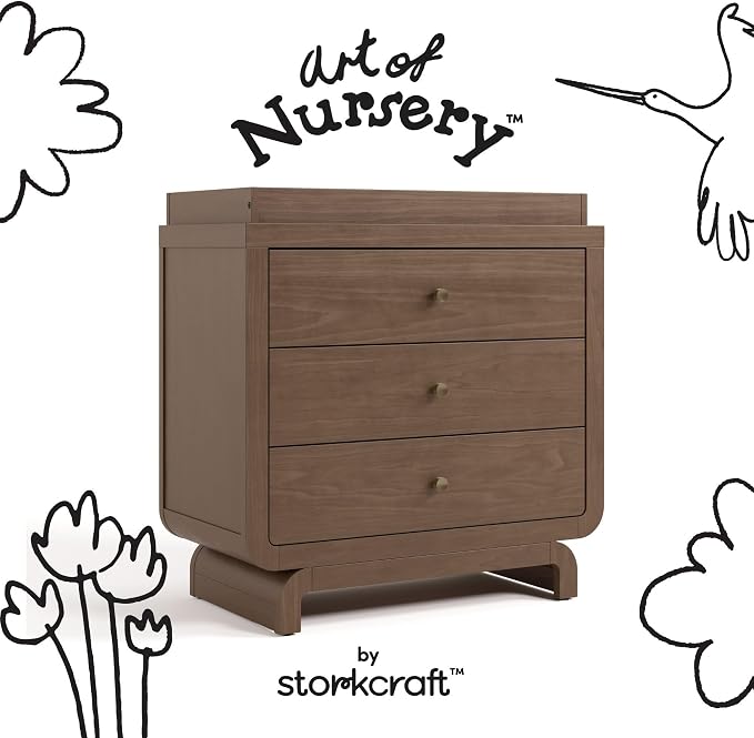 Storkcraft Santorini 3 Drawer Chest with Changing Topper (Hazelnut) – GREENGUARD Gold Certified, Award-Winning Premium Wood Dresser for Baby & Kids Bedroom with Interlocking Drawer System
