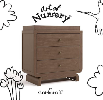 Storkcraft Santorini 3 Drawer Chest with Changing Topper (Hazelnut) – GREENGUARD Gold Certified, Award-Winning Premium Wood Dresser for Baby & Kids Bedroom with Interlocking Drawer System