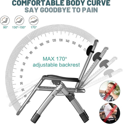 DoCred Zero Gravity Chair, Lawn Recliner, Reclining Patio Lounger Chair, Folding Portable Chaise with Detachable Soft Cushion, Cup Holder, Headrest