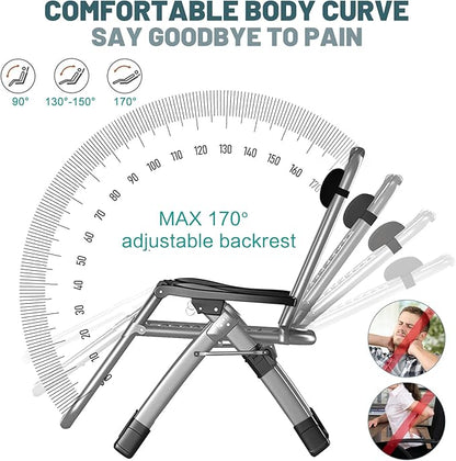DoCred Zero Gravity Chair, Lawn Recliner, Reclining Patio Lounger Chair, Folding Portable Chaise with Detachable Soft Cushion, Cup Holder, Headrest