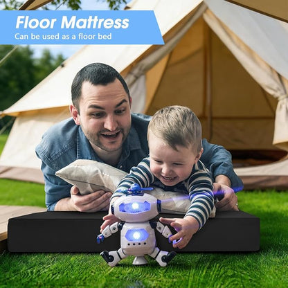 CYMULA 3 Inch Memory Foam Camping Pad, Camping Essentials Roll Up Floor Mat for Car Camping, Cot, Tent, Truck, Travel and Guest Use, Non-Slip Waterproof Bottom, Removable Cover