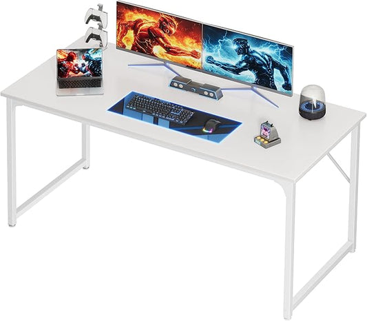 PRAISUN 55 X 24 Inch Computer Desk with Deeper Desktop, Gaming Office Writing Work Desk for Home Office, Study, Bedroom, Work from Home, Metal Frame, White