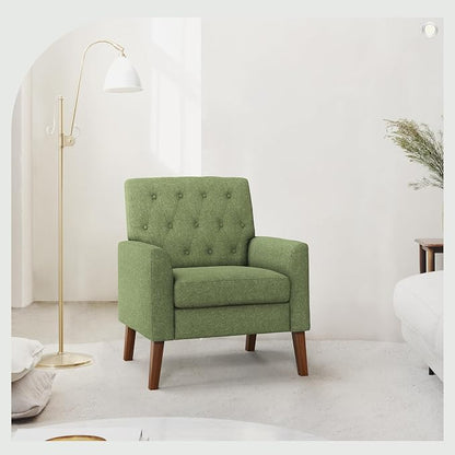 LUE BONA Linen Accent Chair 18.5" H, Upholstered Button Tufted Arm Chair, Comfy Living Room Chair with Arms, Modern Armchairs for Bedroom, Living Room, Avocado Green