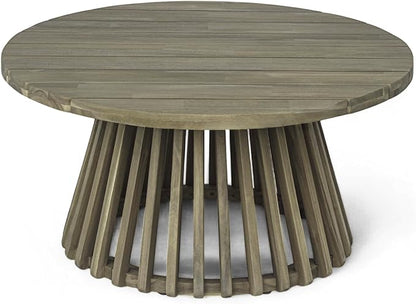 Merax Patio Outdoor Acacia Wood Round Coffee Table for Backyard, Lawn, Balcony, Grey Finish