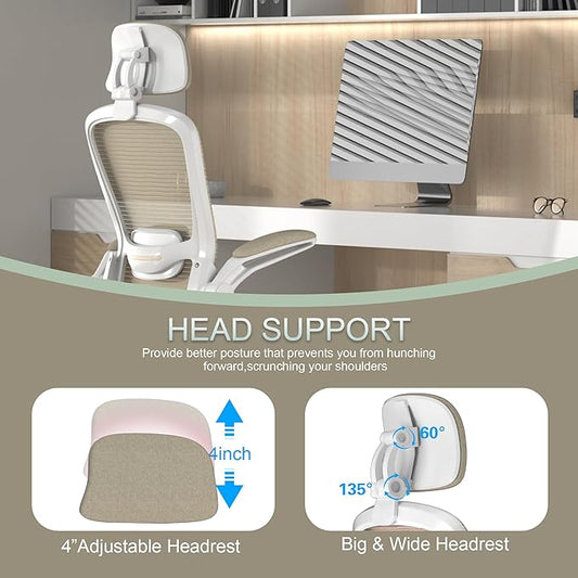 Mimoglad Office Chair, High Back Ergonomic Desk Chair with Adjustable Lumbar Support and Headrest, Swivel Task Chair with flip-up Armrests for Guitar Playing, 5 Years Warranty