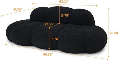 JACH 3 Seater Cloud Sofa for Living Room, Modern Sherpa Upholstered Couch, Minimalist Leisure Sofa, Comfy Cloud Couch for Apartment, Small Space, No Assembly Required (Black)