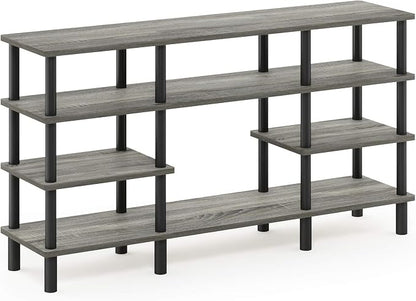 Furinno Turn-N-Tube 4-Tier Multipurpose Wide Shelf TV Stand, French Oak Grey/Black