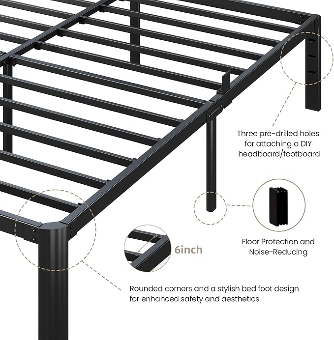 Metal Bed Frame King Size, 14 Inch 3500 lbs Heavy Duty Platform Bed Frames Steel Slats Noise Free No Box Spring Needed, Easy Assemble Sturdy Bedframe with Storage and Mattress Retainers